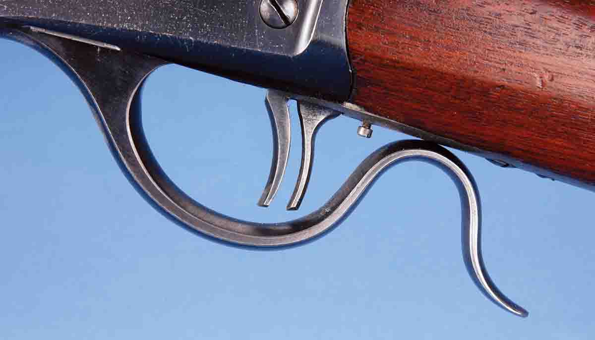 Shown are Winchester’s close-coupled, double-set triggers on one of the company’s Single Shots. They were a $3 option in 1899 and were also available on all leverguns from the Model 1873 to Model 1894.